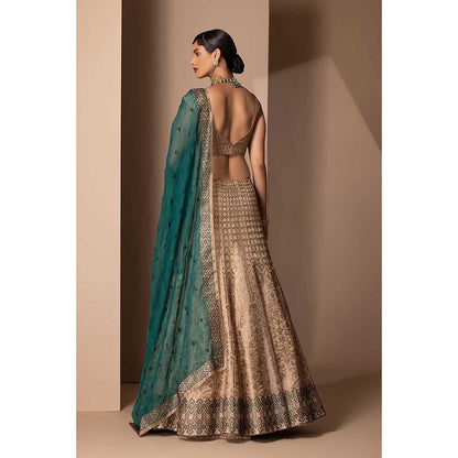 CHHAYA MEHROTRA Gold Kanak Lehenga with Blouse and Dupatta (Set of 3)