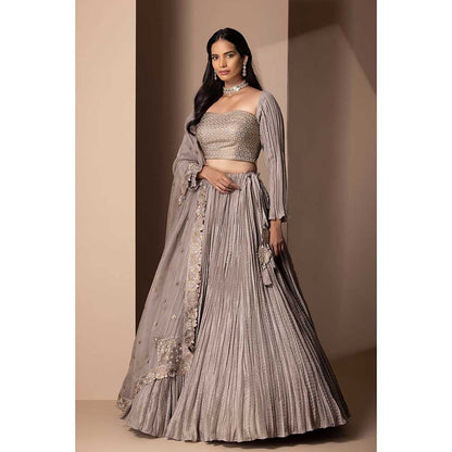 CHHAYA MEHROTRA Grey Suramya Lehenga with Blouse and Dupatta (Set of 3)