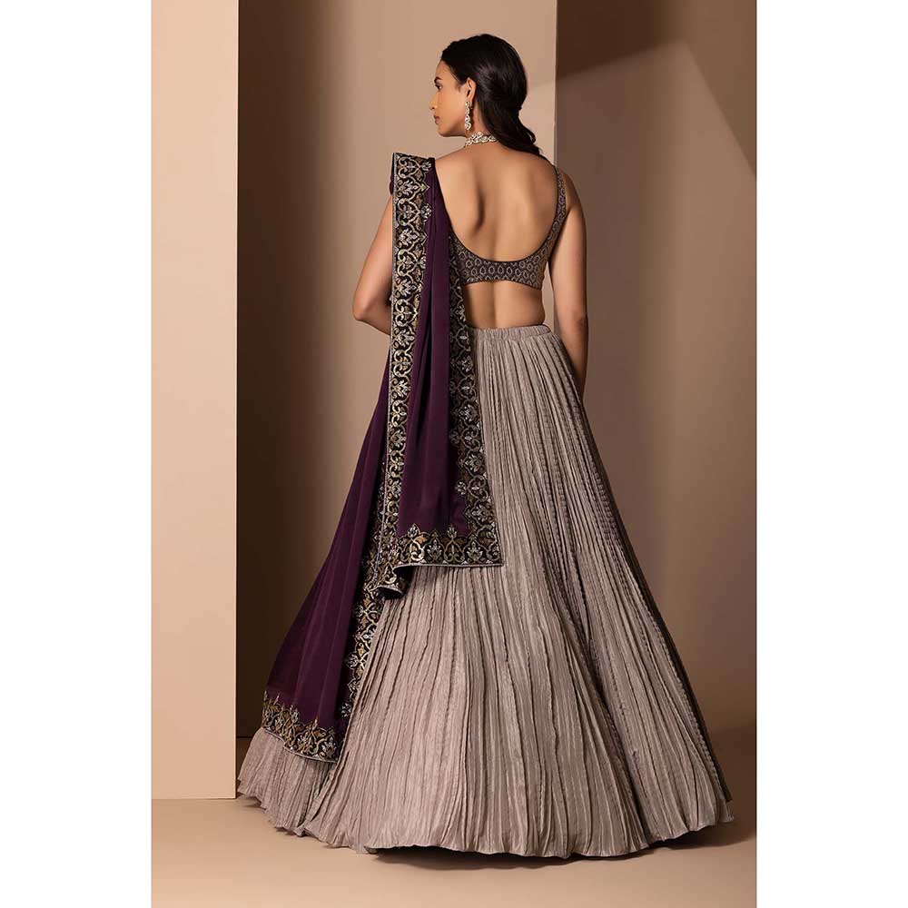 CHHAYA MEHROTRA Grey Surmayi Lehenga with Blouse and Dupatta (Set of 3)