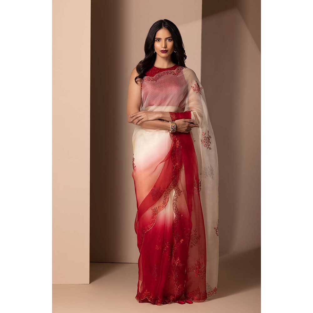 CHHAYA MEHROTRA Red Aarna Saree with Stitched Blouse