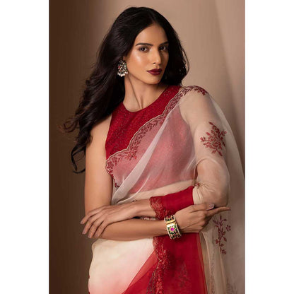 CHHAYA MEHROTRA Red Aarna Saree with Stitched Blouse