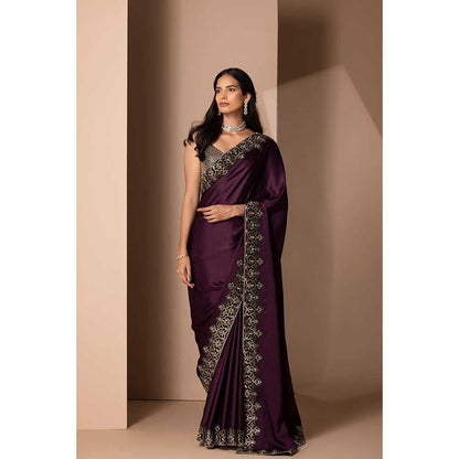CHHAYA MEHROTRA Wine Divya Saree with Stitched Blouse