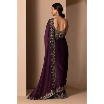 CHHAYA MEHROTRA Wine Divya Saree with Stitched Blouse