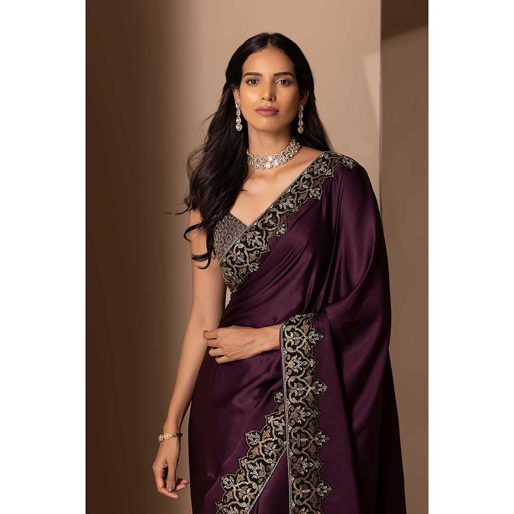 CHHAYA MEHROTRA Wine Divya Saree with Stitched Blouse