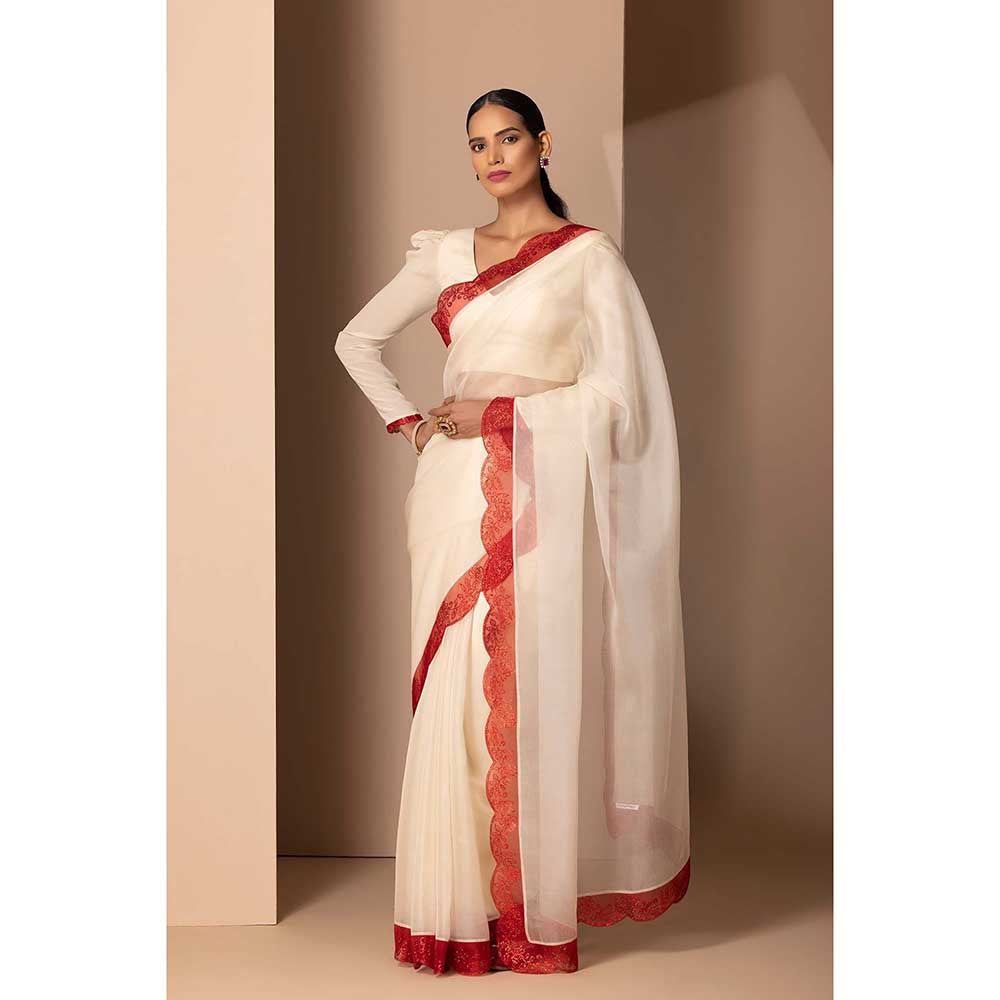 CHHAYA MEHROTRA Off White Srija Saree with Stitched Blouse