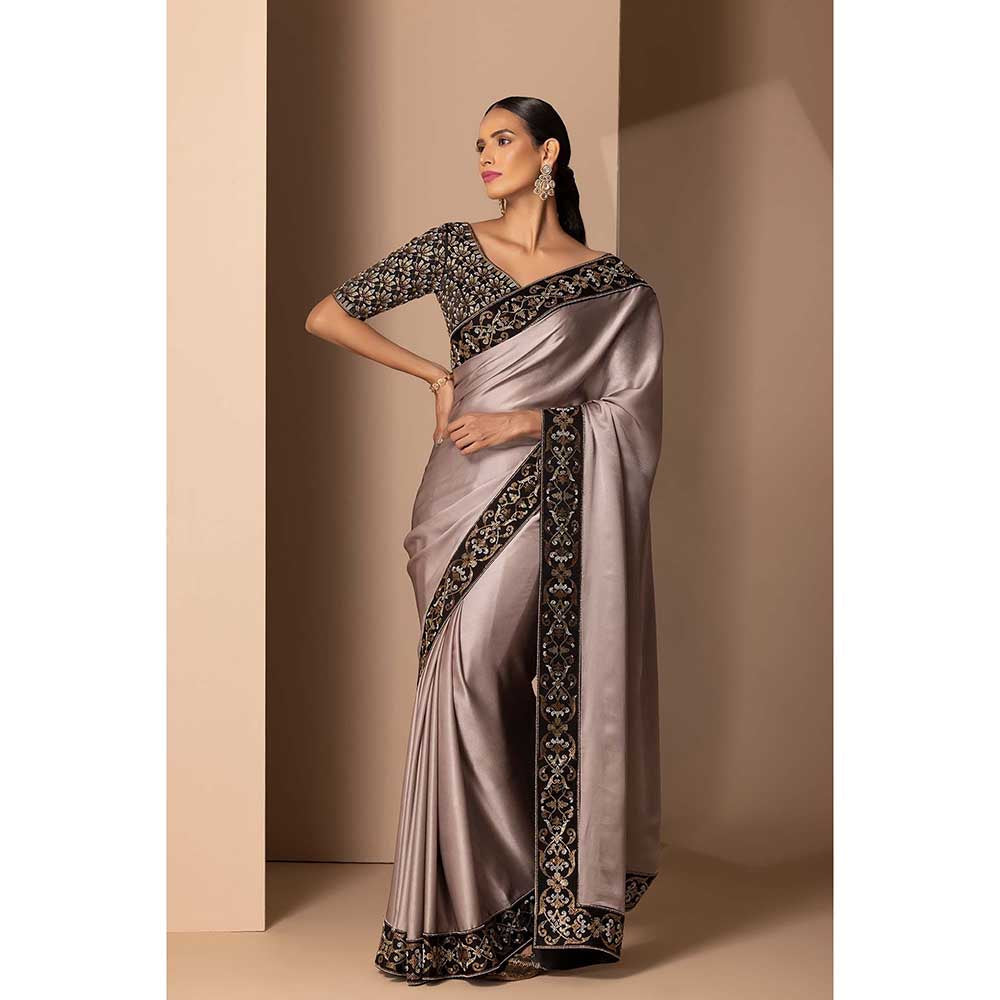 CHHAYA MEHROTRA Grey Vyoma Saree with Stitched Blouse