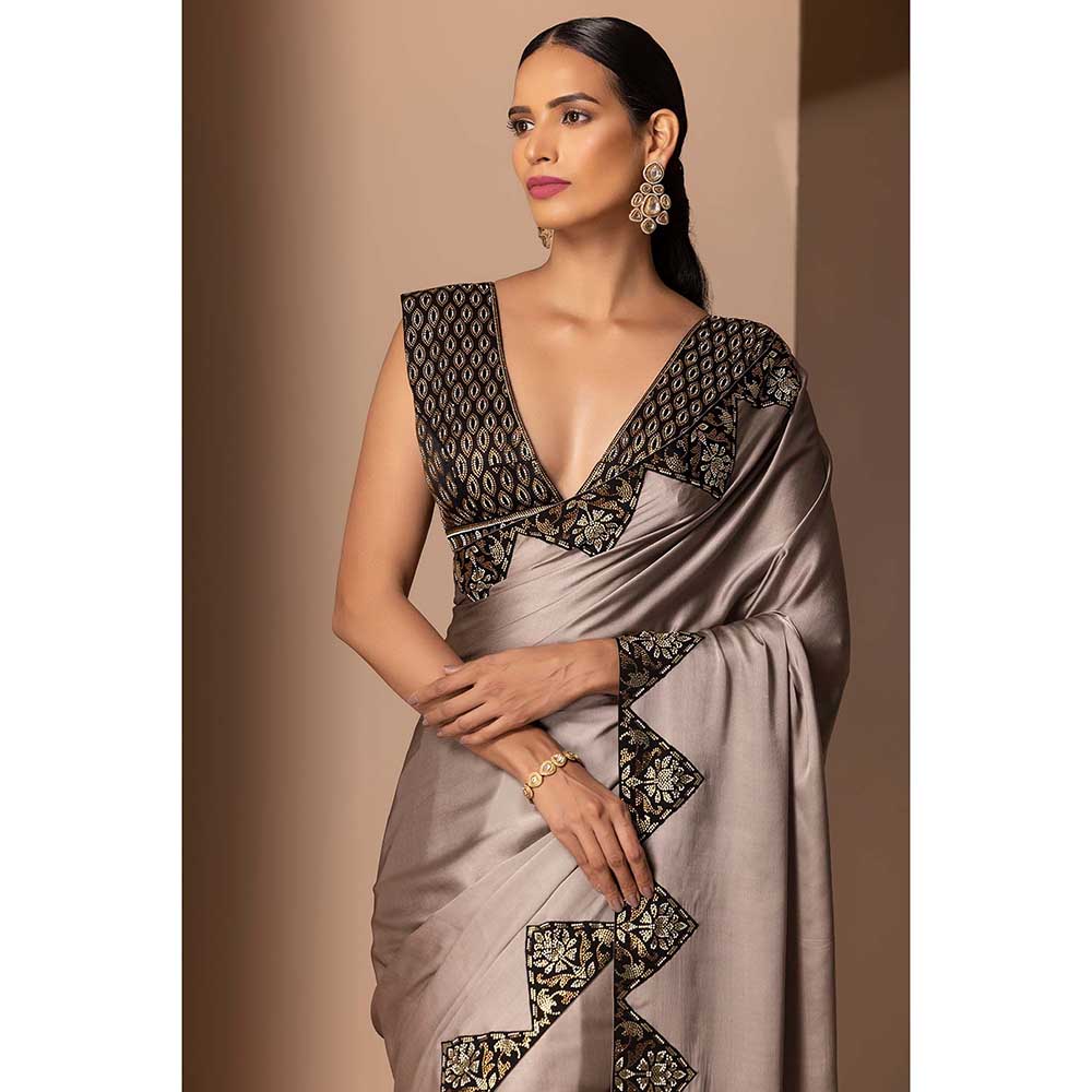 CHHAYA MEHROTRA Grey Tridha Saree with Stitched Blouse
