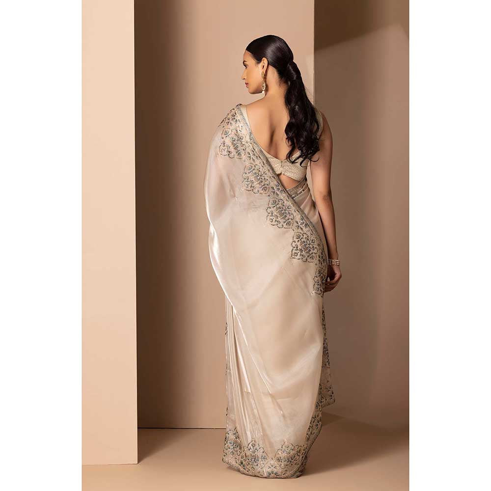 CHHAYA MEHROTRA Beige Tara Saree with Stitched Blouse