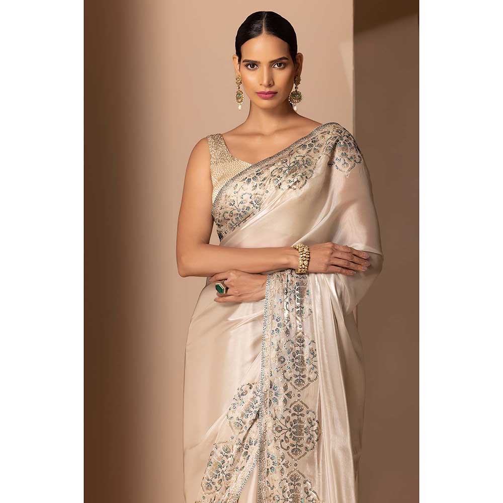 CHHAYA MEHROTRA Beige Tara Saree with Stitched Blouse