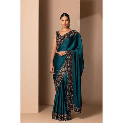 CHHAYA MEHROTRA Teal Adhira Saree with Stitched Blouse