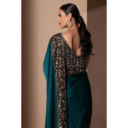 CHHAYA MEHROTRA Teal Adhira Saree with Stitched Blouse
