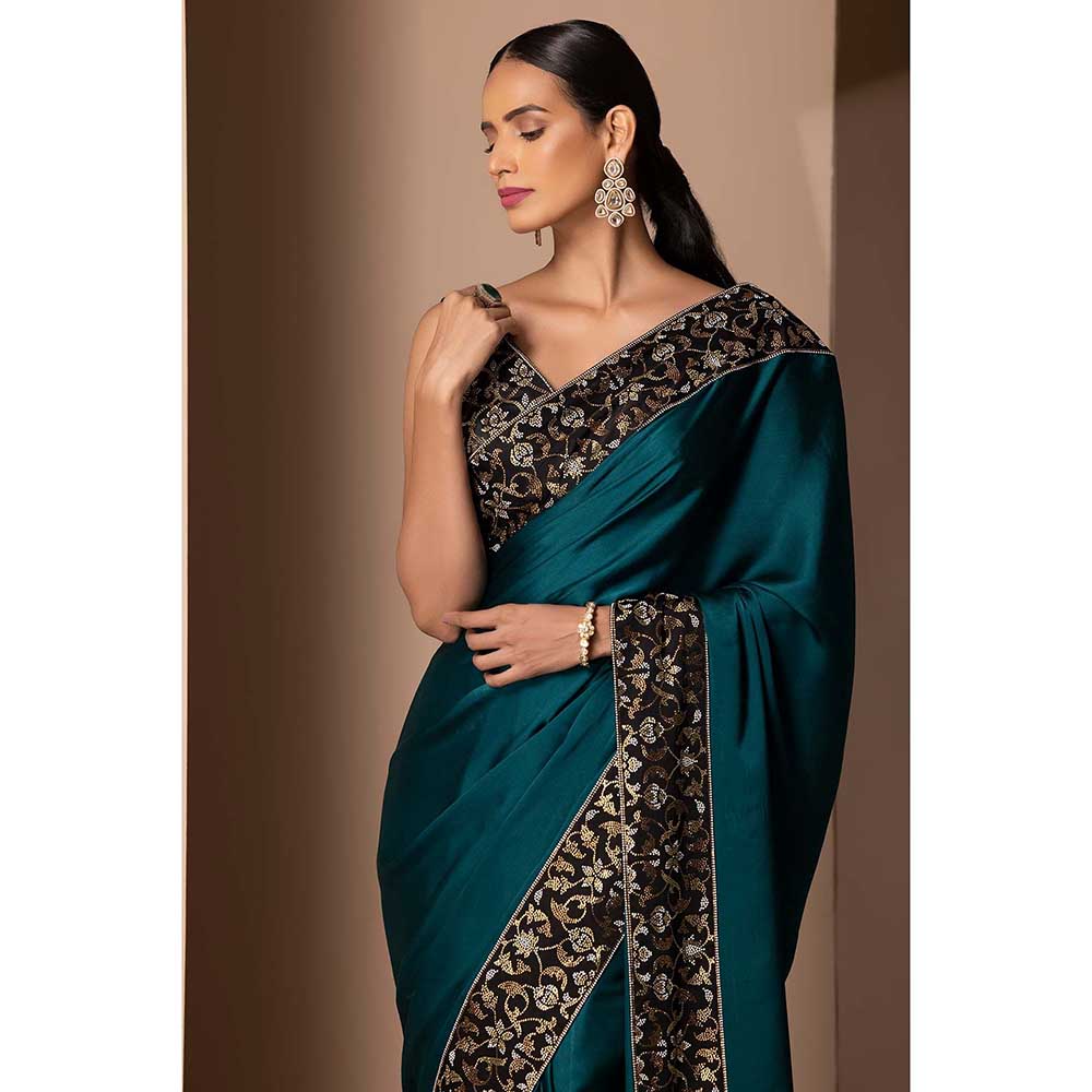 CHHAYA MEHROTRA Teal Adhira Saree with Stitched Blouse