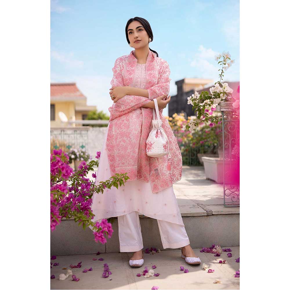 CHHAYA MEHROTRA Pink Anaaya Kurta with Pant and Dupatta (Set of 3)