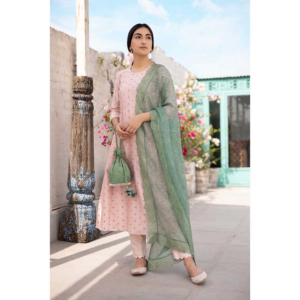 CHHAYA MEHROTRA Peach Aarohi Kurta with Pant and Dupatta (Set of 3)