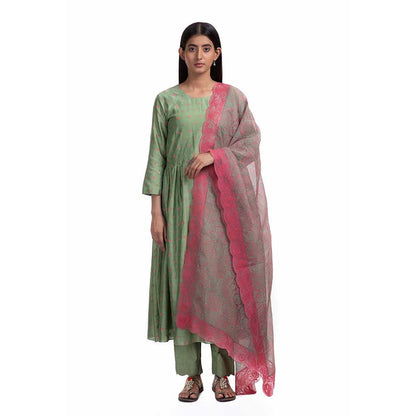 CHHAYA MEHROTRA Olive Amodini Kurta with Pant and Dupatta (Set of 3)