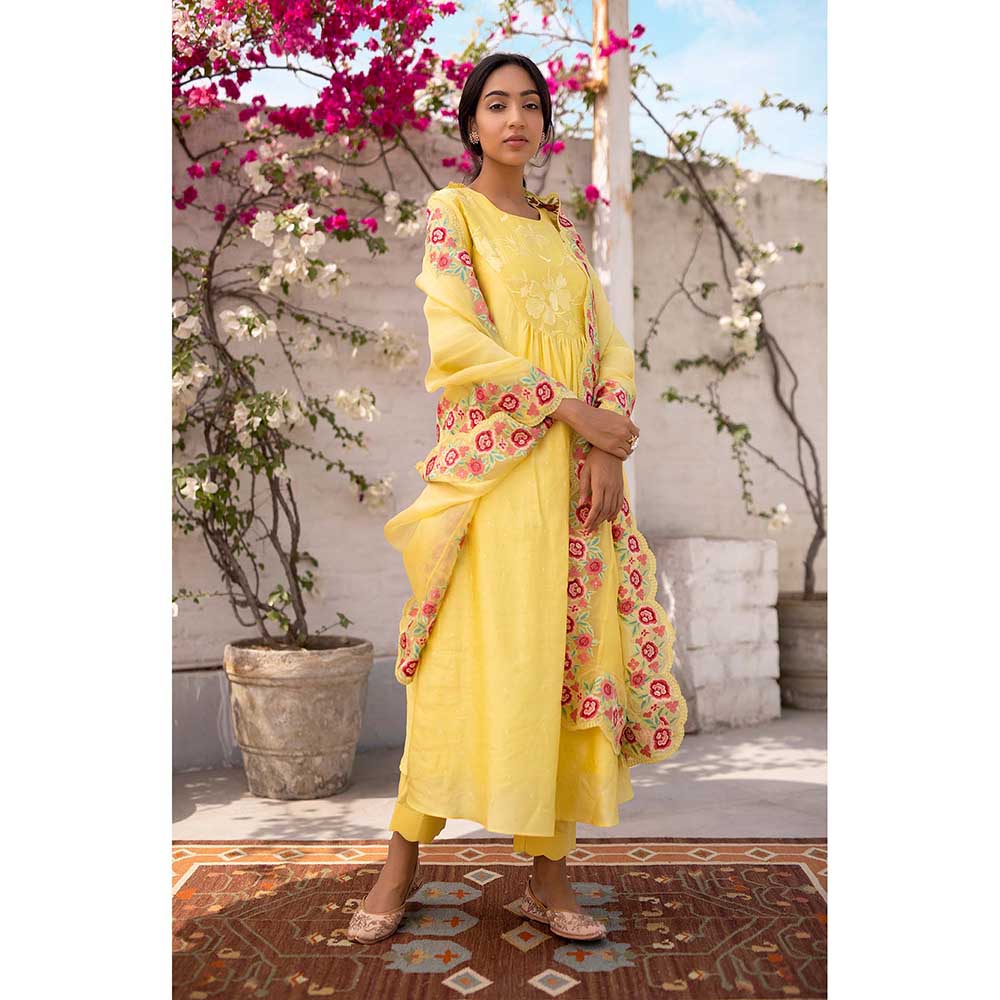 CHHAYA MEHROTRA Yellow Yati Kurta with Pant and Dupatta (Set of 3)