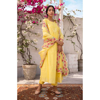 CHHAYA MEHROTRA Yellow Yati Kurta with Pant and Dupatta (Set of 3)