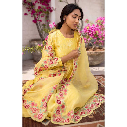 CHHAYA MEHROTRA Yellow Yati Kurta with Pant and Dupatta (Set of 3)