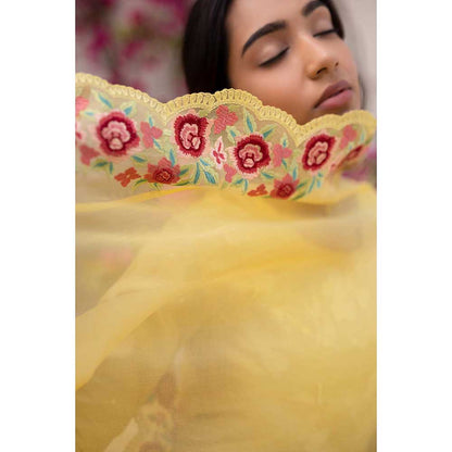 CHHAYA MEHROTRA Yellow Yati Kurta with Pant and Dupatta (Set of 3)