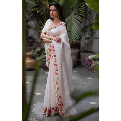 CHHAYA MEHROTRA Off White Dviti Saree with Stitched Blouse