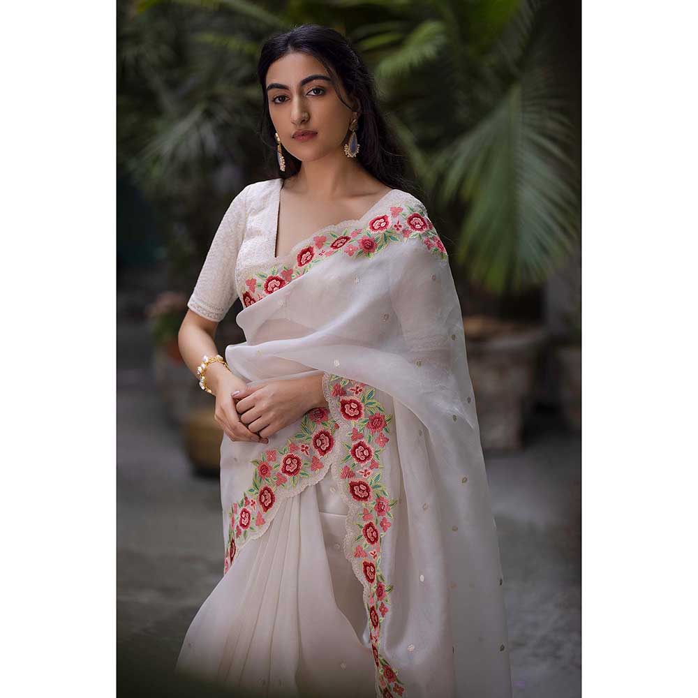 CHHAYA MEHROTRA Off White Dviti Saree with Stitched Blouse