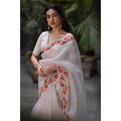 CHHAYA MEHROTRA Off White Dviti Saree with Stitched Blouse
