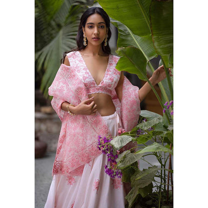 CHHAYA MEHROTRA Pink Etti Lehenga with Blouse and Dupatta (Set of 3)