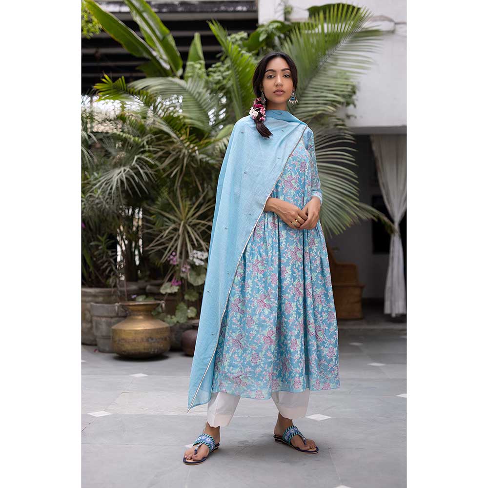 CHHAYA MEHROTRA Blue Vaamika Kurta with Pant and Dupatta (Set of 3)