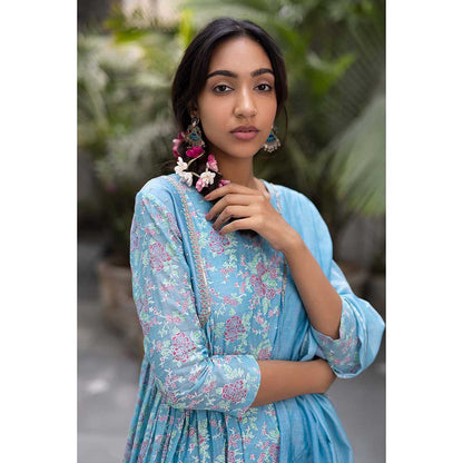 CHHAYA MEHROTRA Blue Vaamika Kurta with Pant and Dupatta (Set of 3)