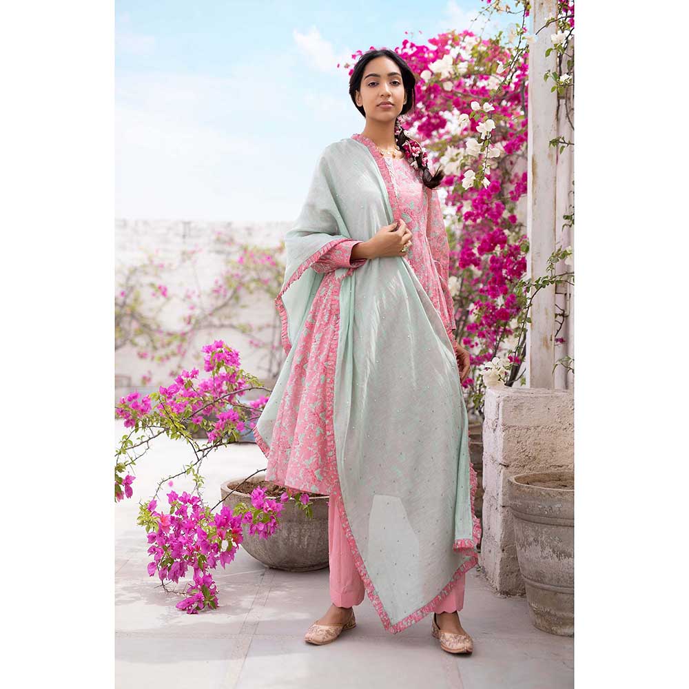 CHHAYA MEHROTRA Pink Raima Kurta with Pant and Dupatta (Set of 3)