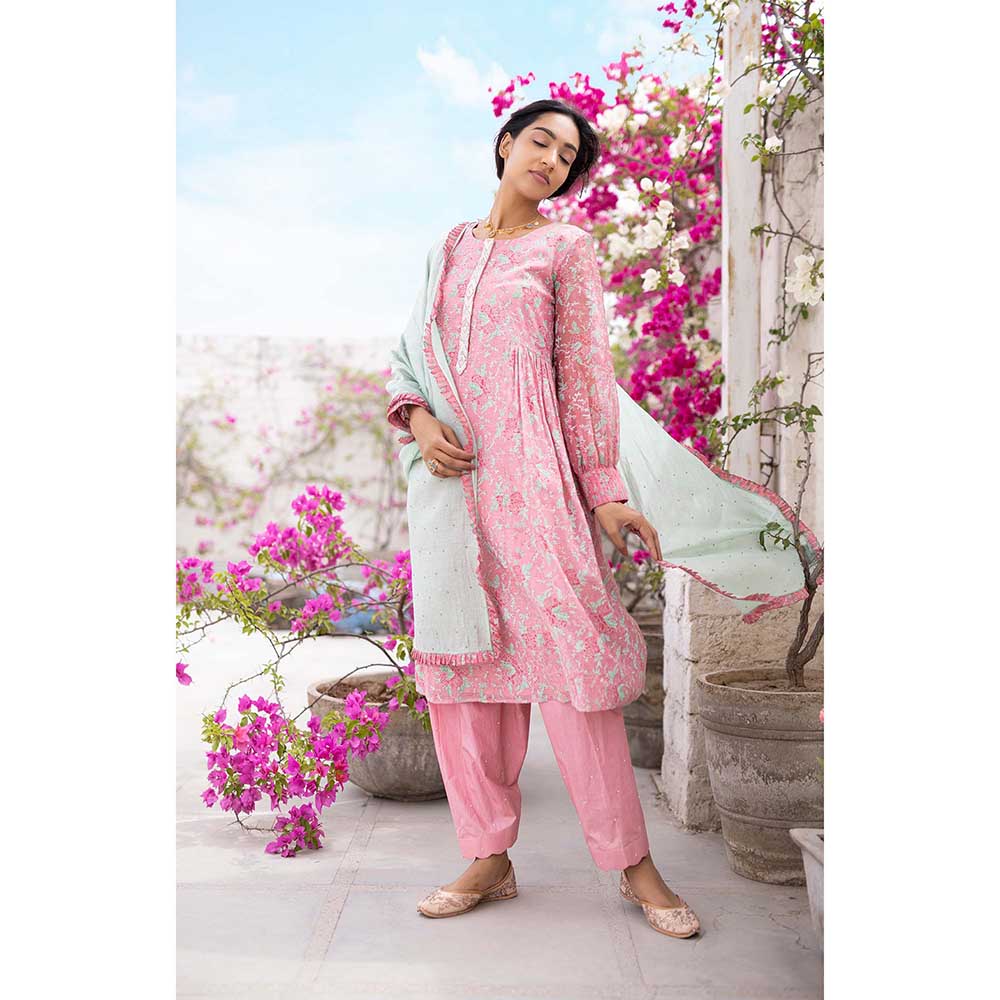 CHHAYA MEHROTRA Pink Raima Kurta with Pant and Dupatta (Set of 3)