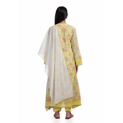 CHHAYA MEHROTRA Yellow Ridhika Kurta with Pant and Dupatta (Set of 3)