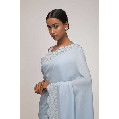 CHHAYA MEHROTRA Blue Cerulean Haze Saree with Stitched Blouse