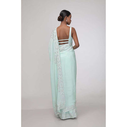 CHHAYA MEHROTRA Aquamarine Elegance Saree with Stitched Blouse