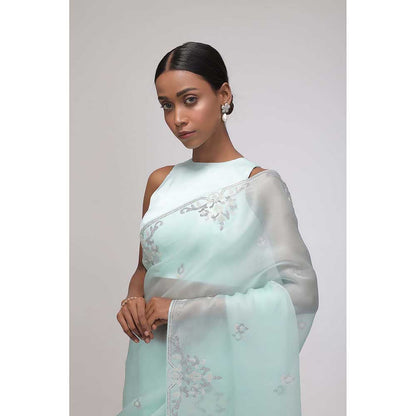 CHHAYA MEHROTRA Green Ethereal Mist Saree with Stitched Blouse
