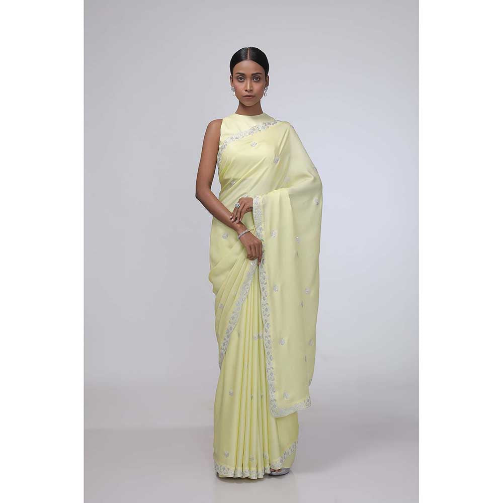CHHAYA MEHROTRA Yellow Pure Primrose Saree with Stitched Blouse