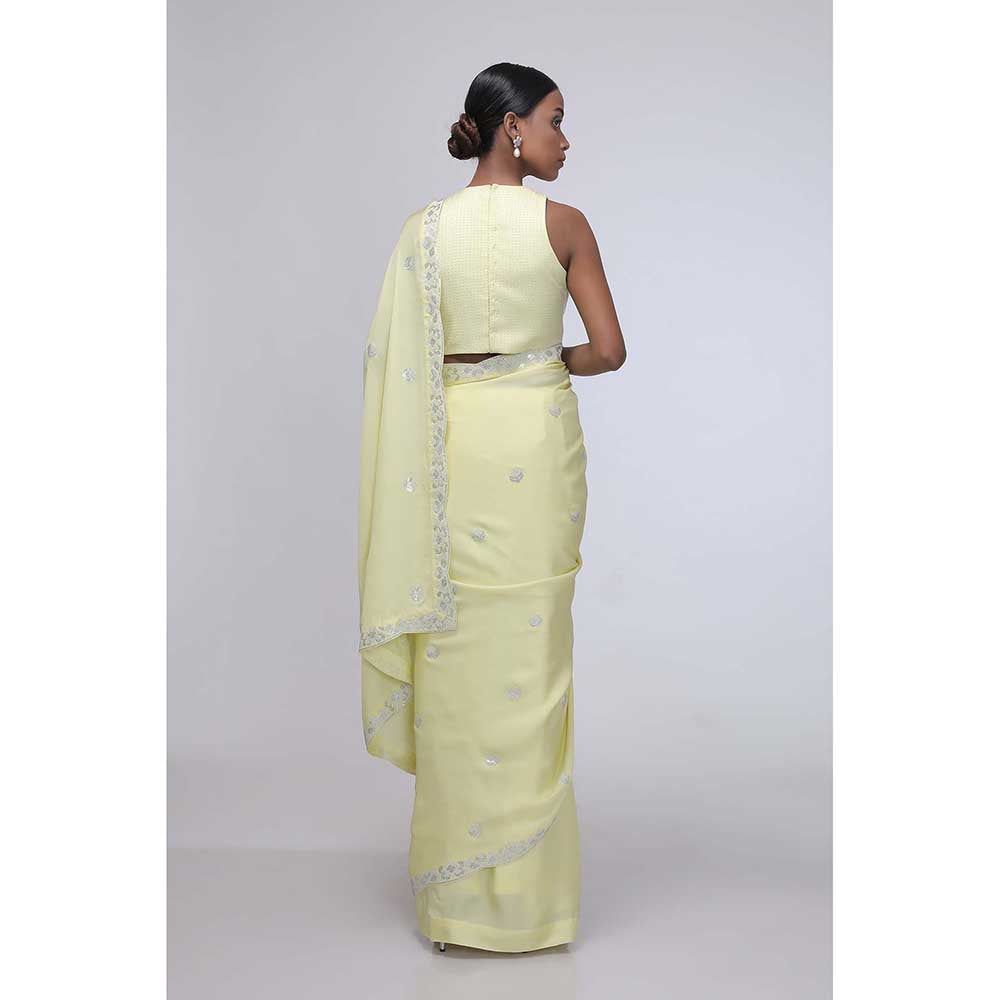 CHHAYA MEHROTRA Yellow Pure Primrose Saree with Stitched Blouse