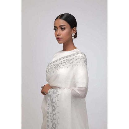 CHHAYA MEHROTRA White Snowflake's Serenity Saree with Stitched Blouse