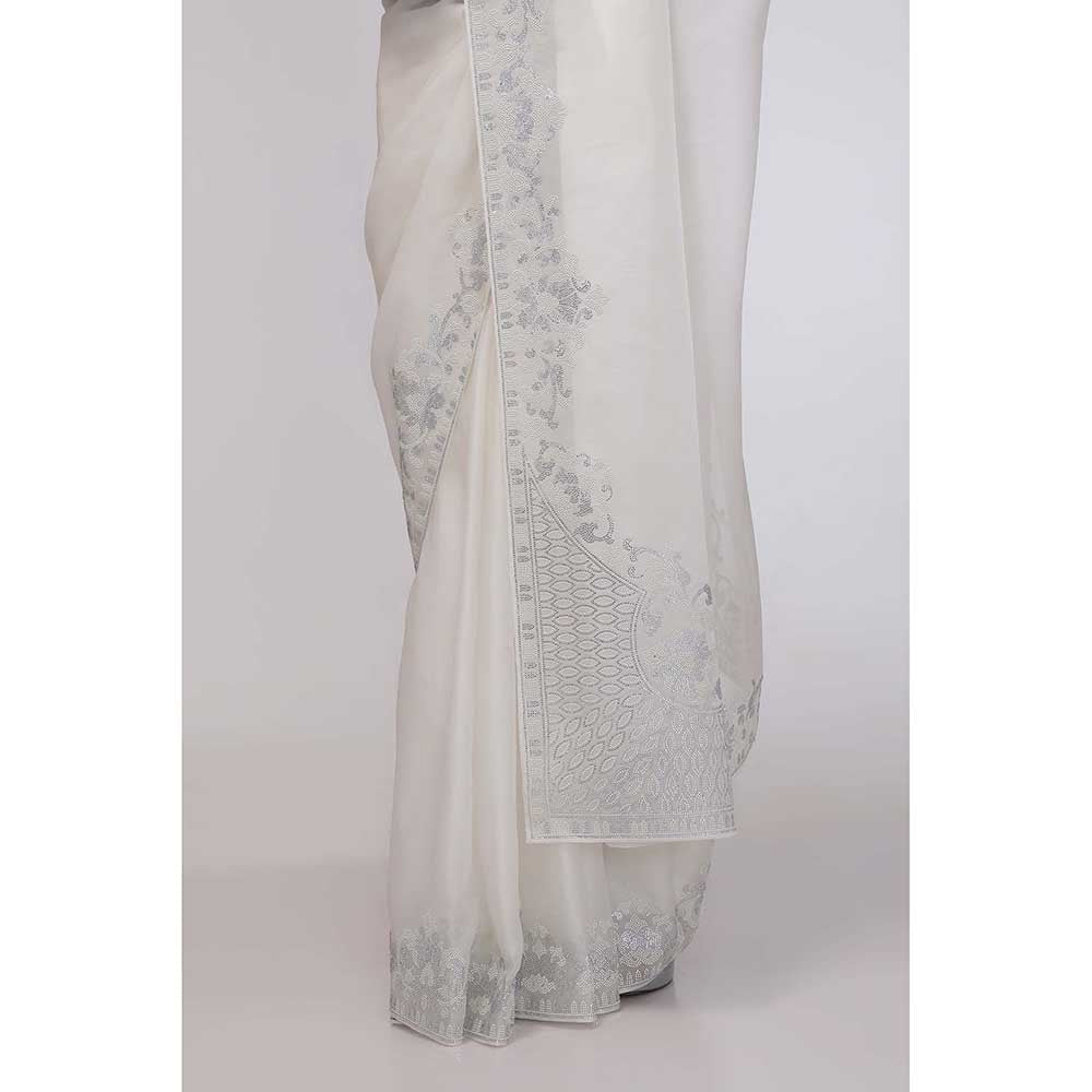 CHHAYA MEHROTRA White Snowflake's Serenity Saree with Stitched Blouse