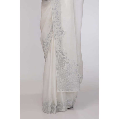 CHHAYA MEHROTRA White Snowflake's Serenity Saree with Stitched Blouse