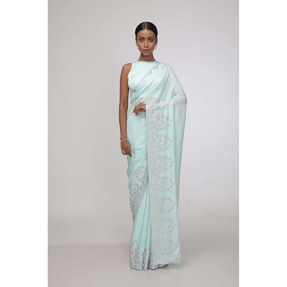 CHHAYA MEHROTRA Blue Whispering Water's Saree with Stitched Blouse
