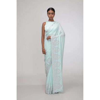 CHHAYA MEHROTRA Blue Whispering Water's Saree with Stitched Blouse