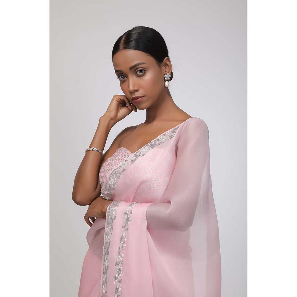 CHHAYA MEHROTRA Pink Vintage Blush Saree with Stitched Blouse