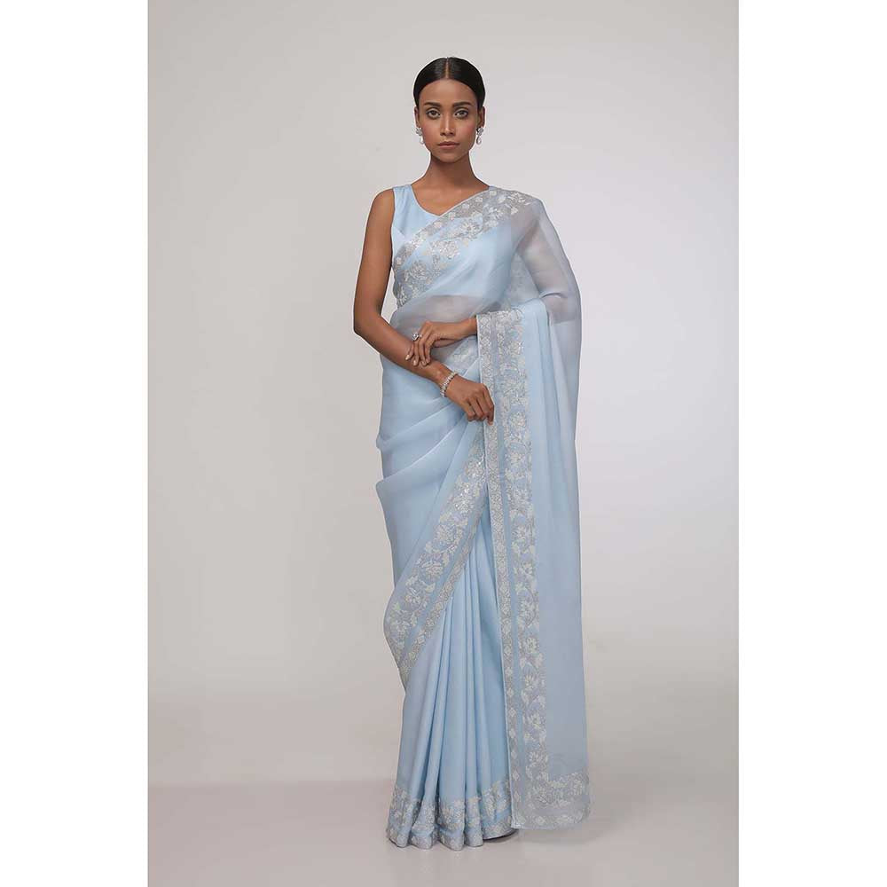 CHHAYA MEHROTRA Blue Aura Saree with Stitched Blouse
