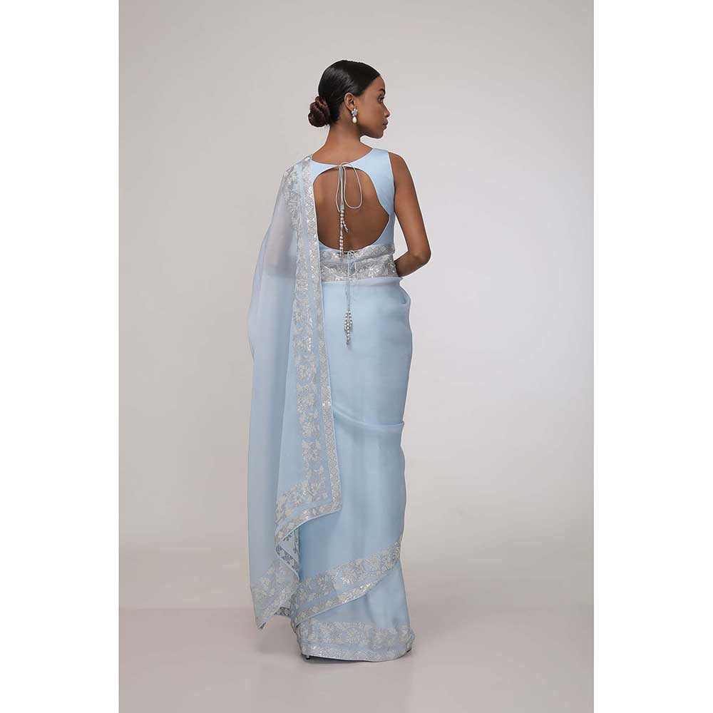 CHHAYA MEHROTRA Blue Aura Saree with Stitched Blouse