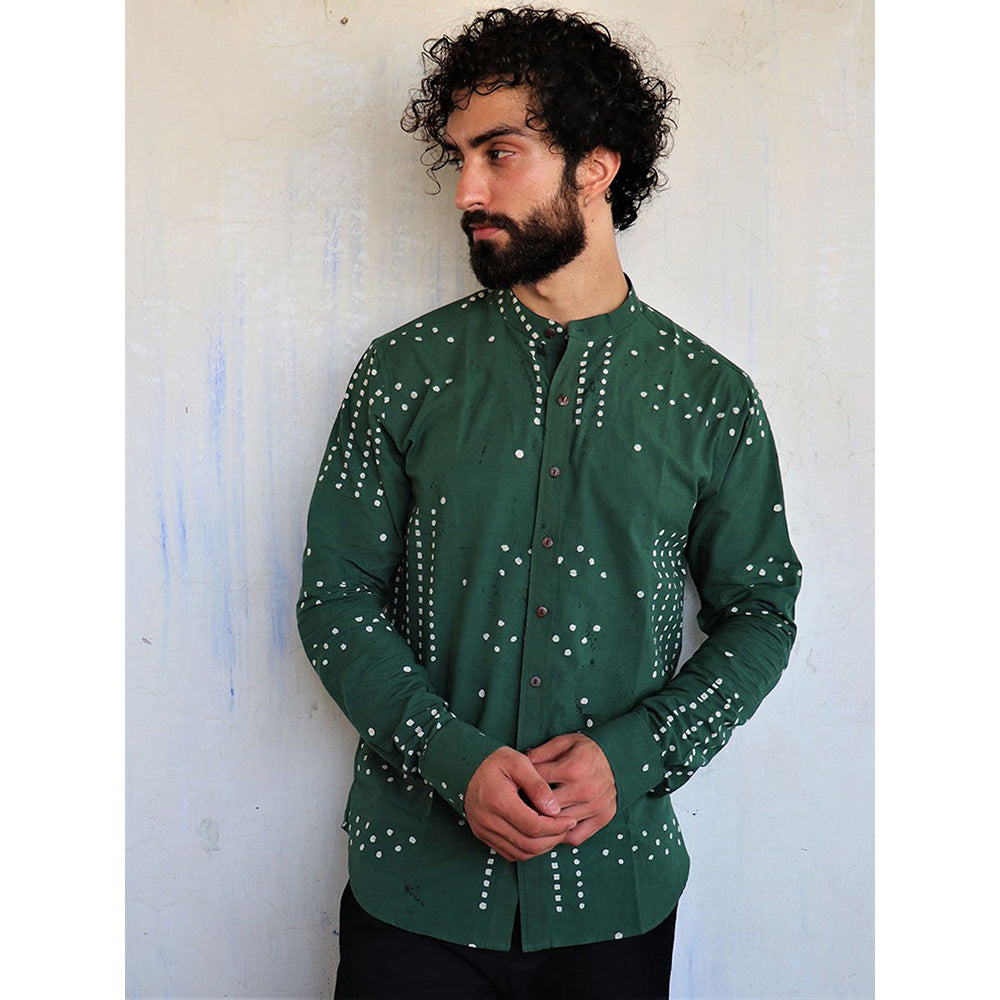 Chidiyaa Deep Sea Green Dots Block Printed Shirt