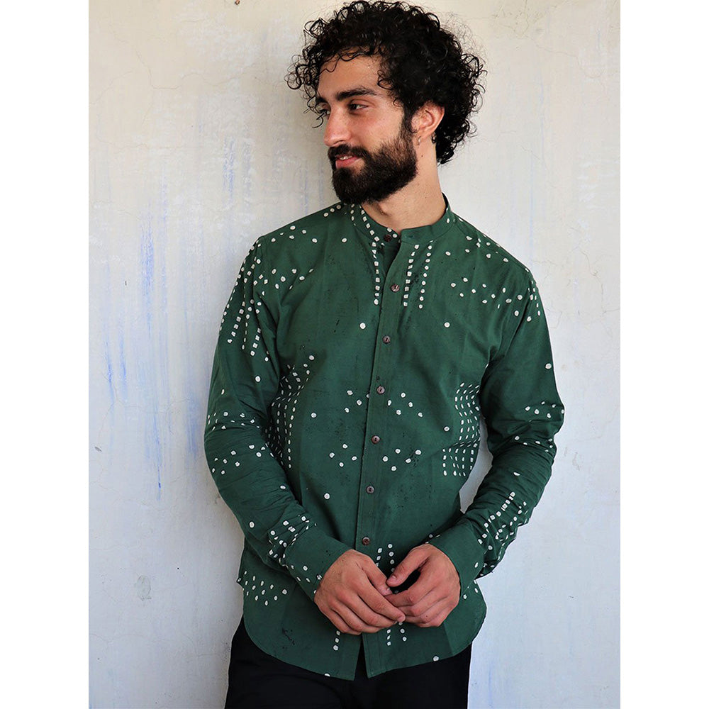 Chidiyaa Deep Sea Green Dots Block Printed Shirt