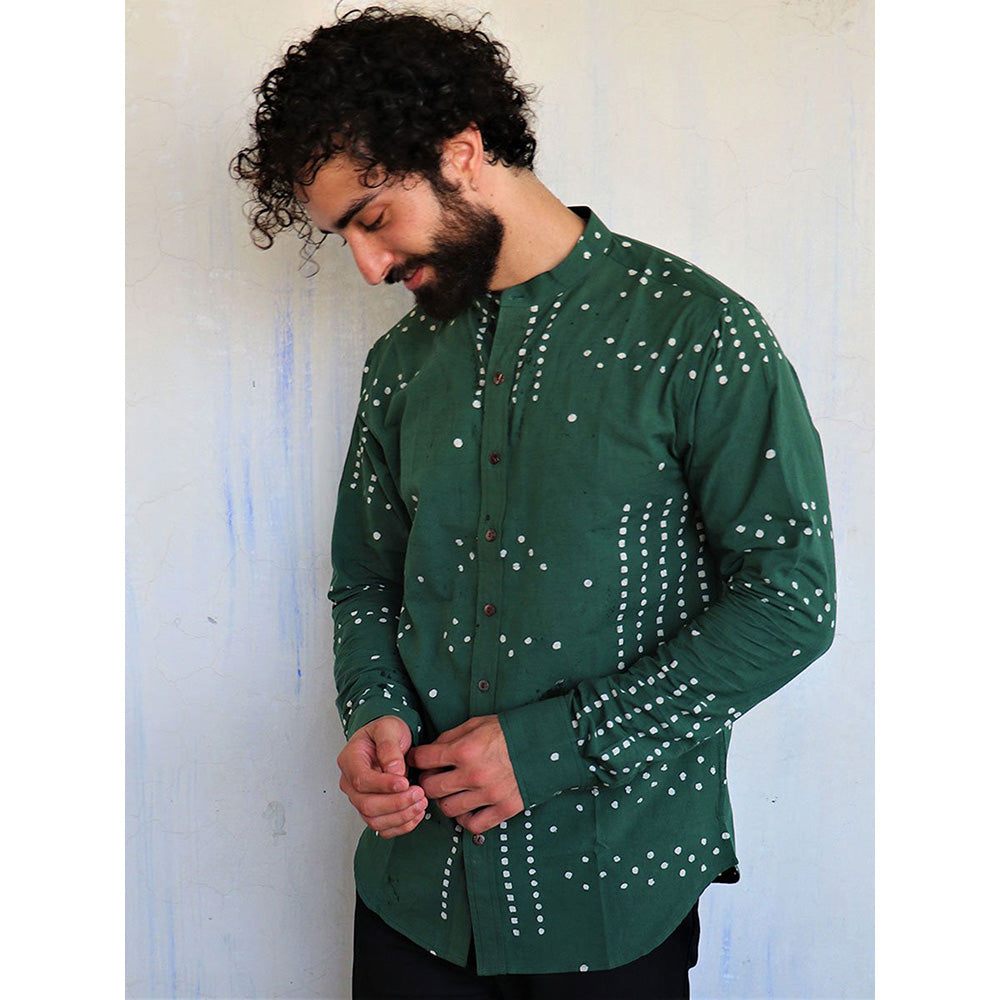 Chidiyaa Deep Sea Green Dots Block Printed Shirt