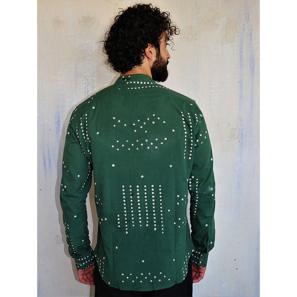 Chidiyaa Deep Sea Green Dots Block Printed Shirt
