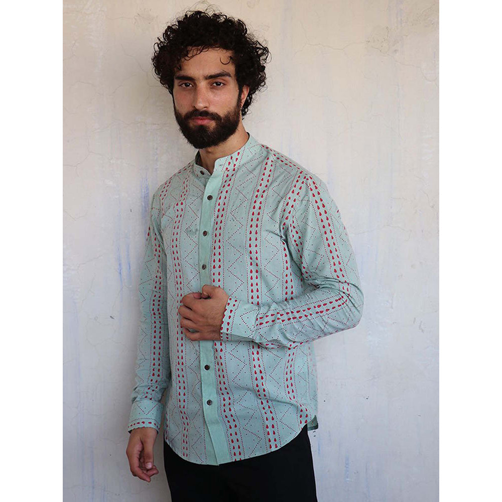 Chidiyaa Sea Green Chevron Block Printed Shirt